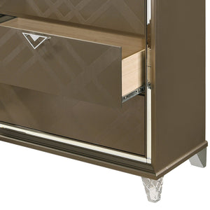 English Elm Skylar Mirrored Beveled 6-Drawer Dresser with Embossed Fronts, Acrylic Legs & Smooth Metal Glides Champagne 68 L x 20 W x 42 H B2726P261236