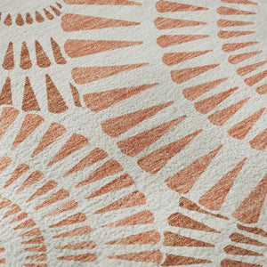 HomeRoots 8' Coral and Ivory Geometric Round Rug - Washable, UV-Protected, Durable Beauty for Any Space 669772
