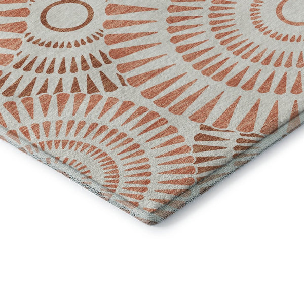 HomeRoots 8' X 10' Coral and Ivory Geometric Area Rug - Washable, Stain Resistant & UV Protected for Modern Homes 669773