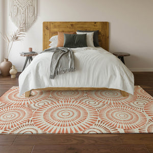 HomeRoots 8' X 10' Coral and Ivory Geometric Area Rug - Washable, Stain Resistant & UV Protected for Modern Homes 669773