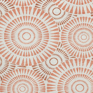 HomeRoots 8' X 10' Coral and Ivory Geometric Area Rug - Washable, Stain Resistant & UV Protected for Modern Homes 669773