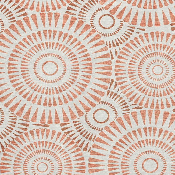 HomeRoots 8' X 10' Coral and Ivory Geometric Area Rug - Washable, Stain Resistant & UV Protected for Modern Homes 669773