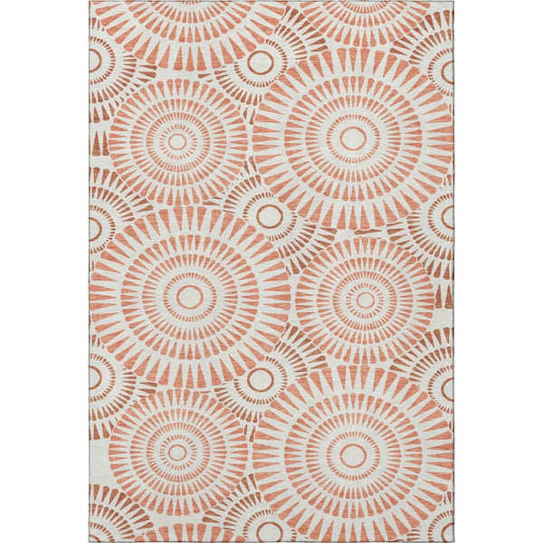 HomeRoots 8' X 10' Coral and Ivory Geometric Area Rug - Washable, Stain Resistant & UV Protected for Modern Homes 669773