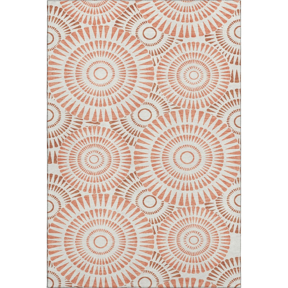 HomeRoots 10' Coral and Ivory Geometric Area Rug – Washable, UV Protected, Ideal for Homes with Kids & Pets! 669775