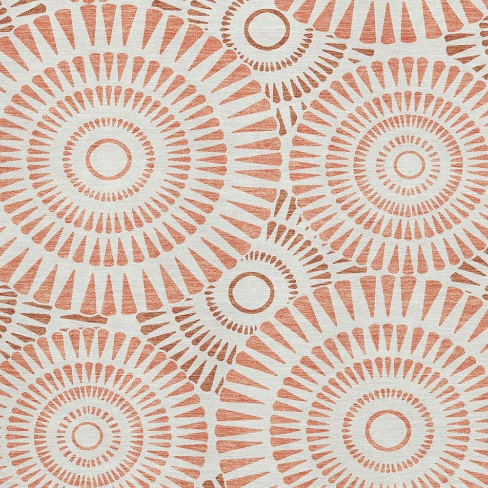 HomeRoots 10' Coral and Ivory Geometric Area Rug – Washable, UV Protected, Ideal for Homes with Kids & Pets! 669775