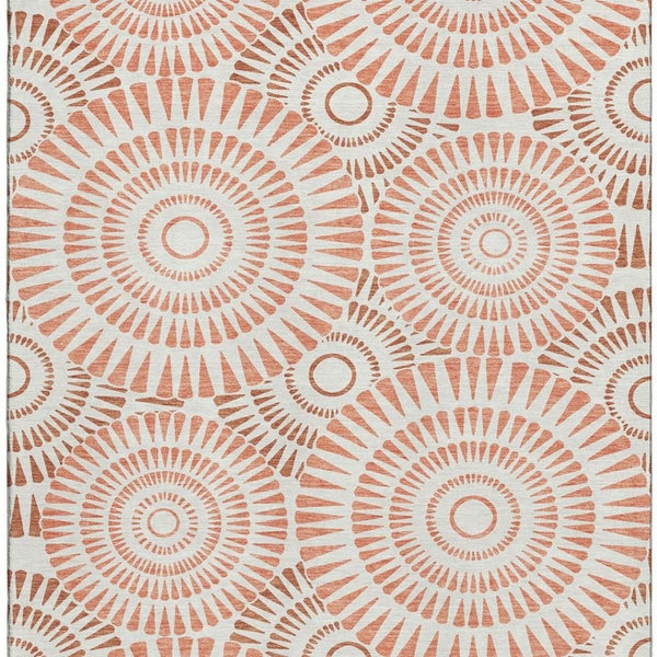 HomeRoots 10' Coral and Ivory Geometric Area Rug – Washable, UV Protected, Ideal for Homes with Kids & Pets! 669775