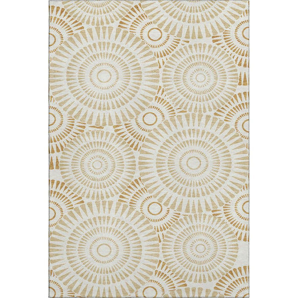 HomeRoots 5' X 8' Gold and Ivory Geometric Area Rug - Washable, Stain-Resistant, UV-Protected for Modern Spaces 669777