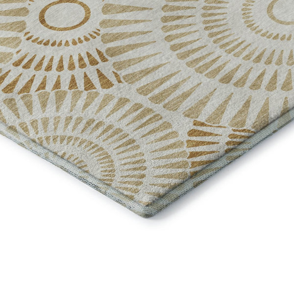 HomeRoots 5' X 8' Gold and Ivory Geometric Area Rug - Washable, Stain-Resistant, UV-Protected for Modern Spaces 669777