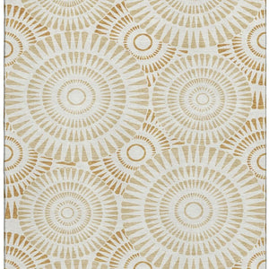HomeRoots 5' X 8' Gold and Ivory Geometric Area Rug - Washable, Stain-Resistant, UV-Protected for Modern Spaces 669777