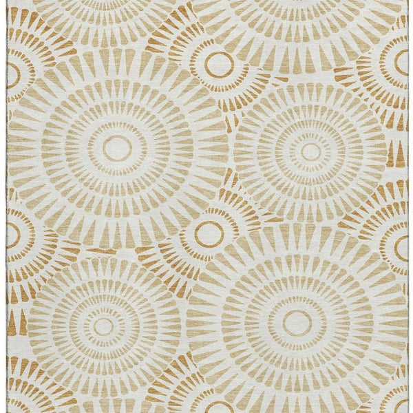 HomeRoots 5' X 8' Gold and Ivory Geometric Area Rug - Washable, Stain-Resistant, UV-Protected for Modern Spaces 669777