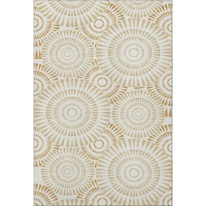 HomeRoots 5' X 8' Gold and Ivory Geometric Area Rug - Washable, Stain-Resistant, UV-Protected for Modern Spaces 669777