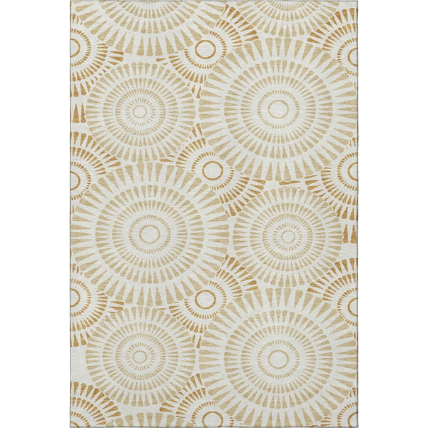 HomeRoots 5' X 8' Gold and Ivory Geometric Area Rug - Washable, Stain-Resistant, UV-Protected for Modern Spaces 669777