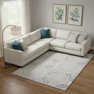HomeRoots 10' Modern Gray & Silver Geometric Area Rug - Washable, UV-Protected, Durable for High-Traffic Spaces 669787