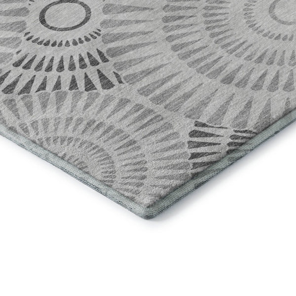 HomeRoots 10' Modern Gray & Silver Geometric Area Rug - Washable, UV-Protected, Durable for High-Traffic Spaces 669787