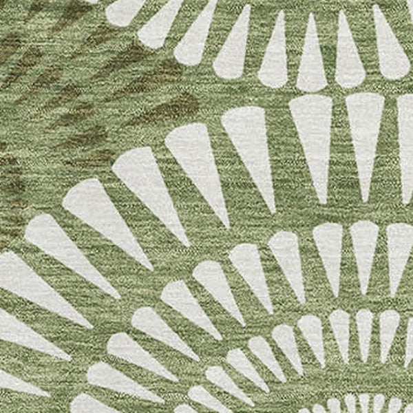 HomeRoots 5' X 8' Green and Ivory Geometric Area Rug – Durable, Washable, UV Protected for High Traffic Spaces! 669789