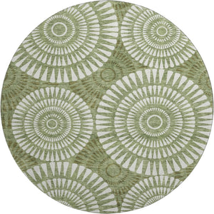 HomeRoots 8' Washable Round Rug in Green and Ivory with UV Protection, Stain Resistance & Modern Design 669790