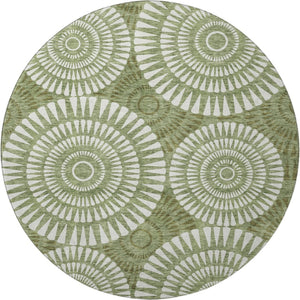 HomeRoots 8' Washable Round Rug in Green and Ivory with UV Protection, Stain Resistance & Modern Design 669790