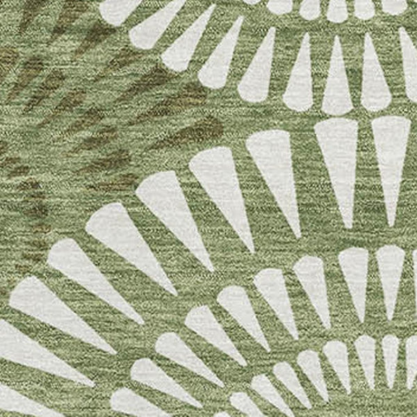 HomeRoots 8' X 10' Green and Ivory Geometric Area Rug - Washable, UV Protected, Durable & Stylish Home Accent 669791