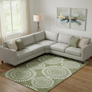HomeRoots 9' X 12' Green And Ivory Geometric Area Rug – Washable, UV-Protected, Perfect for Busy Homes! 669792