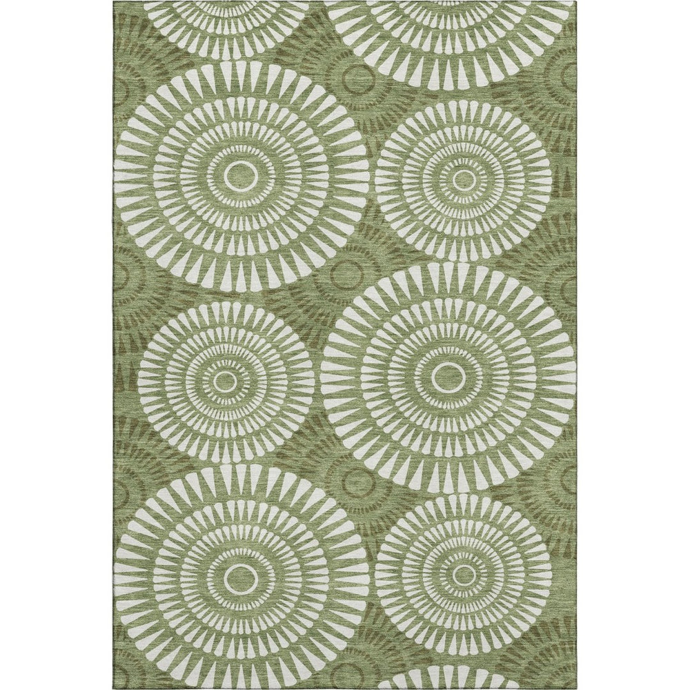 HomeRoots 9' X 12' Green And Ivory Geometric Area Rug – Washable, UV-Protected, Perfect for Busy Homes! 669792