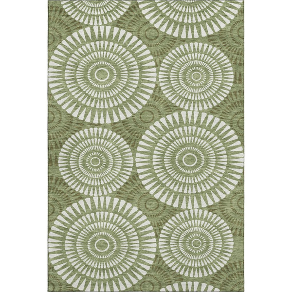 HomeRoots 9' X 12' Green And Ivory Geometric Area Rug – Washable, UV-Protected, Perfect for Busy Homes! 669792