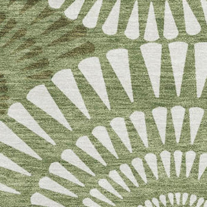 HomeRoots 9' X 12' Green And Ivory Geometric Area Rug – Washable, UV-Protected, Perfect for Busy Homes! 669792
