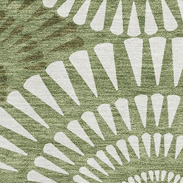 HomeRoots 9' X 12' Green And Ivory Geometric Area Rug – Washable, UV-Protected, Perfect for Busy Homes! 669792