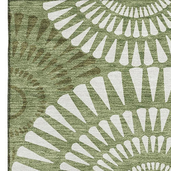 HomeRoots 9' X 12' Green And Ivory Geometric Area Rug – Washable, UV-Protected, Perfect for Busy Homes! 669792