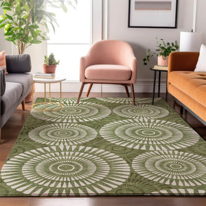 HomeRoots 10' X 14' Green and Ivory Geometric Washable Area Rug - Stylish, Durable, UV Protected for High-Traffic Rooms 669793