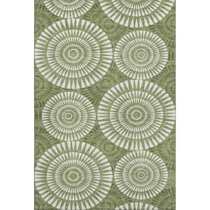 HomeRoots 10' X 14' Green and Ivory Geometric Washable Area Rug - Stylish, Durable, UV Protected for High-Traffic Rooms 669793