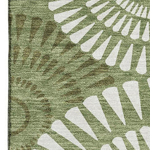 HomeRoots 10' X 14' Green and Ivory Geometric Washable Area Rug - Stylish, Durable, UV Protected for High-Traffic Rooms 669793