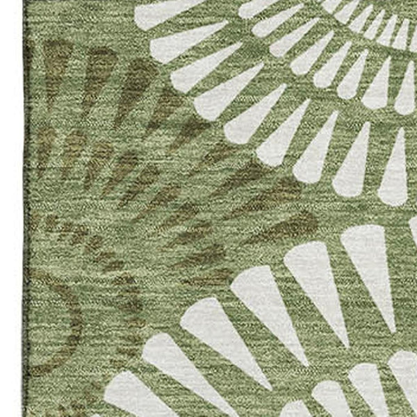 HomeRoots 10' X 14' Green and Ivory Geometric Washable Area Rug - Stylish, Durable, UV Protected for High-Traffic Rooms 669793