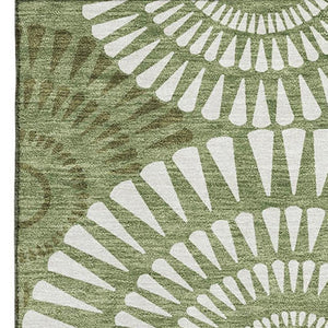 HomeRoots 10' X 14' Green and Ivory Geometric Washable Area Rug - Stylish, Durable, UV Protected for High-Traffic Rooms 669793