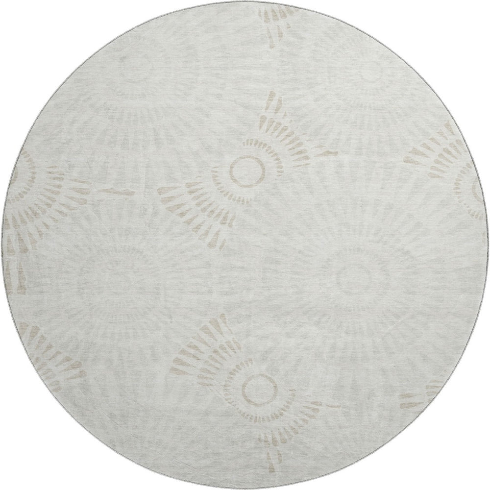 HomeRoots 8' Washable Round Rug in Ivory & Beige Geometric Design - UV Protected, Durable & Easy Care for Homes 669796