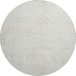 HomeRoots 8' Washable Round Rug in Ivory & Beige Geometric Design - UV Protected, Durable & Easy Care for Homes 669796