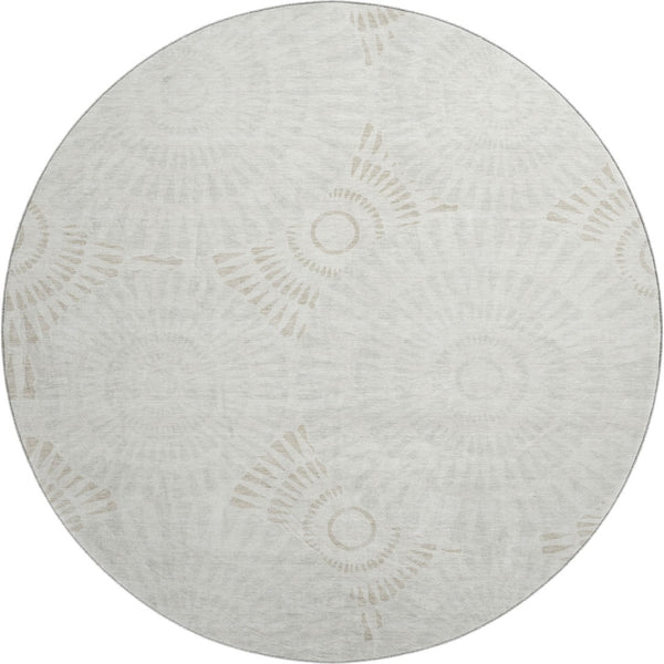 HomeRoots 8' Washable Round Rug in Ivory & Beige Geometric Design - UV Protected, Durable & Easy Care for Homes 669796