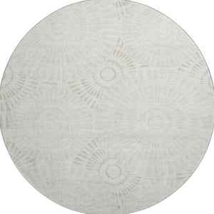HomeRoots 8' Washable Round Rug in Ivory & Beige Geometric Design - UV Protected, Durable & Easy Care for Homes 669796
