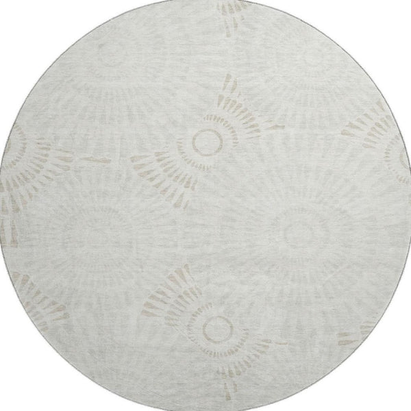 HomeRoots 8' Washable Round Rug in Ivory & Beige Geometric Design - UV Protected, Durable & Easy Care for Homes 669796