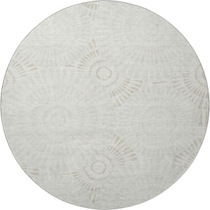 HomeRoots 8' Washable Round Rug in Ivory & Beige Geometric Design - UV Protected, Durable & Easy Care for Homes 669796