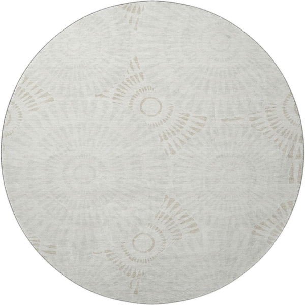 HomeRoots 8' Washable Round Rug in Ivory & Beige Geometric Design - UV Protected, Durable & Easy Care for Homes 669796