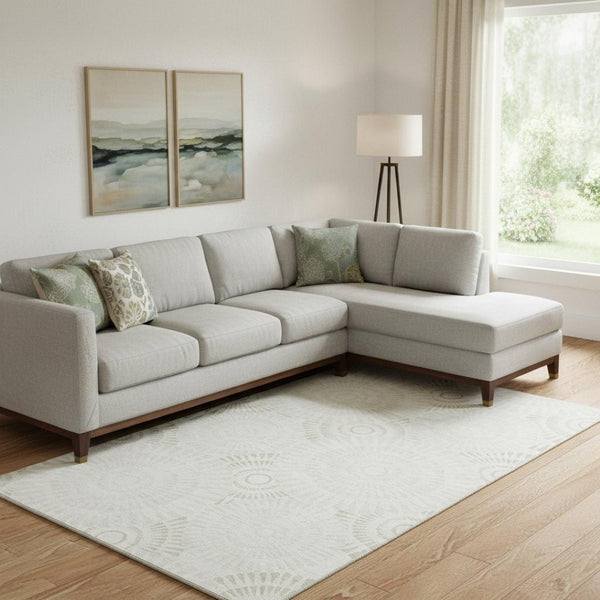 HomeRoots 8' X 10' Stylish Ivory & Beige Geometric Washable Area Rug with UV Protection for Modern Homes 669797