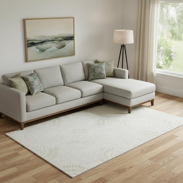 HomeRoots 9' X 12' Ivory and Beige Geometric Area Rug - Washable, UV Protected, Perfect for High-Traffic Spaces 669798