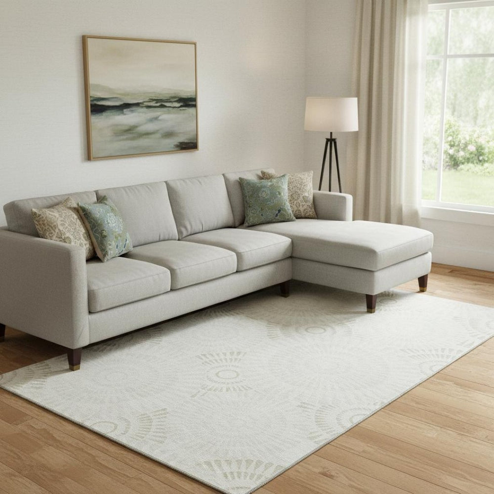 HomeRoots 10' Geometric Ivory & Beige Washable Area Rug - UV Protected, Durable, Stylish & Easy-Clean Design 669799