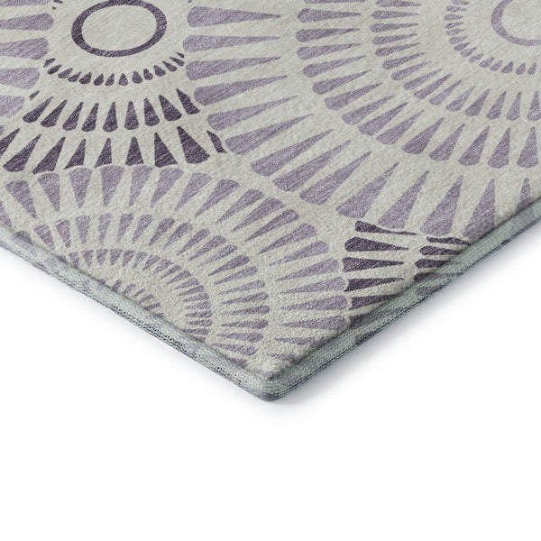 HomeRoots 5' X 8' Modern Lavender & Ivory Geometric Area Rug - Washable, UV-Protected, Pet-Friendly Comfort 669801