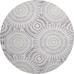 HomeRoots 8' Lavender and Ivory Geometric Round Rug - Washable, UV-Protected, Modern Design for Busy Homes 669802