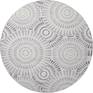 HomeRoots 8' Lavender and Ivory Geometric Round Rug - Washable, UV-Protected, Modern Design for Busy Homes 669802