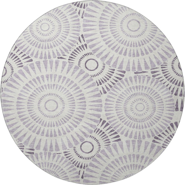 HomeRoots 8' Lavender and Ivory Geometric Round Rug - Washable, UV-Protected, Modern Design for Busy Homes 669802