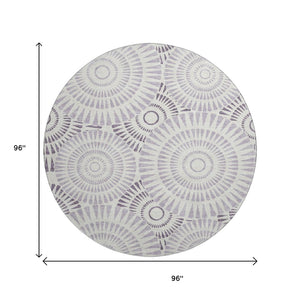 HomeRoots 8' Lavender and Ivory Geometric Round Rug - Washable, UV-Protected, Modern Design for Busy Homes 669802