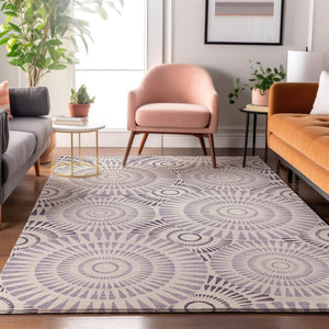 HomeRoots 8' X 10' Modern Lavender & Ivory Geometric Washable Area Rug with UV Protection & Durability 669803