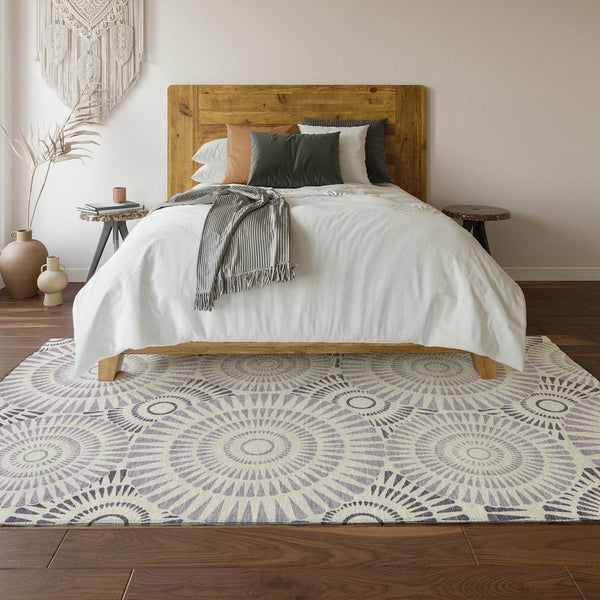 HomeRoots 8' X 10' Modern Lavender & Ivory Geometric Washable Area Rug with UV Protection & Durability 669803